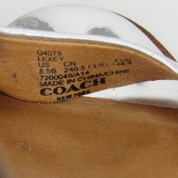 Coach LEXEY Metallic Silver Stacked Heels 4.5" Women's 8.5 - Picture 10 of 10